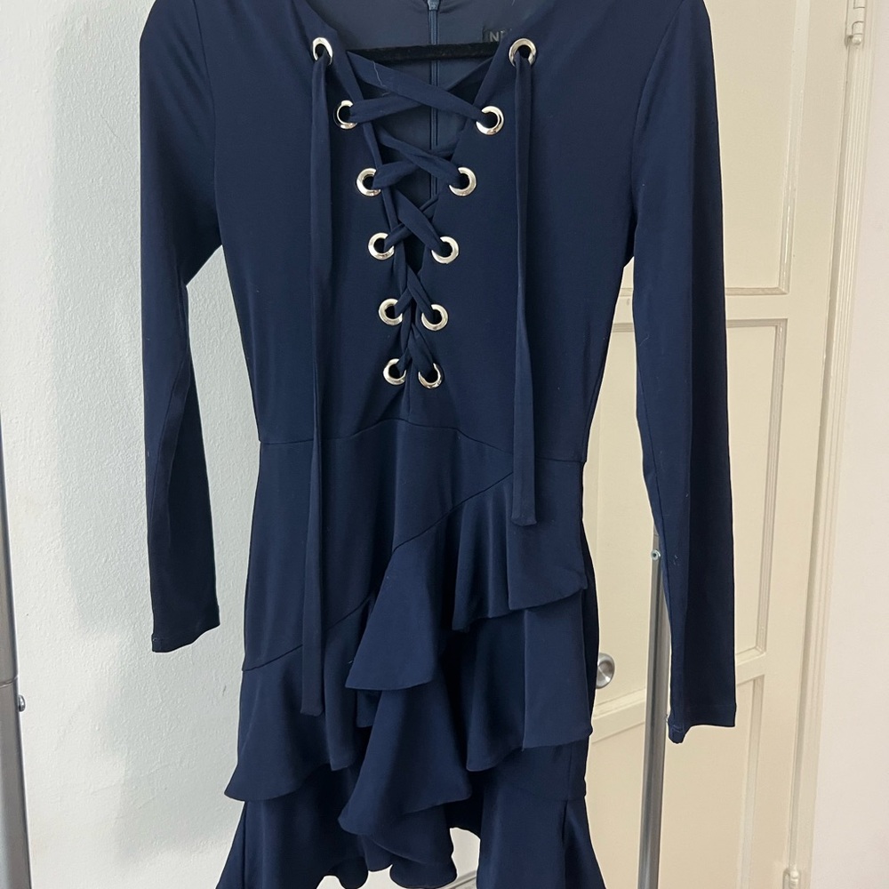 NBD X BEBE collab Blue Lace-Up Dress